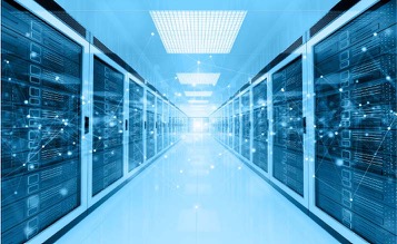 blue-tinged photo of data center searvers
